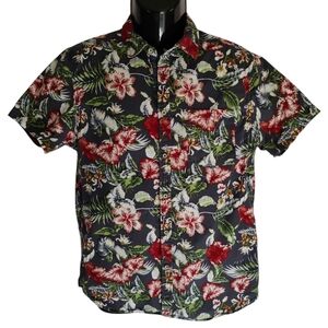 Denim & Flower Slim Fitting Tropical Shirt Men's Sz M Short Sleeve Cotton L-4
